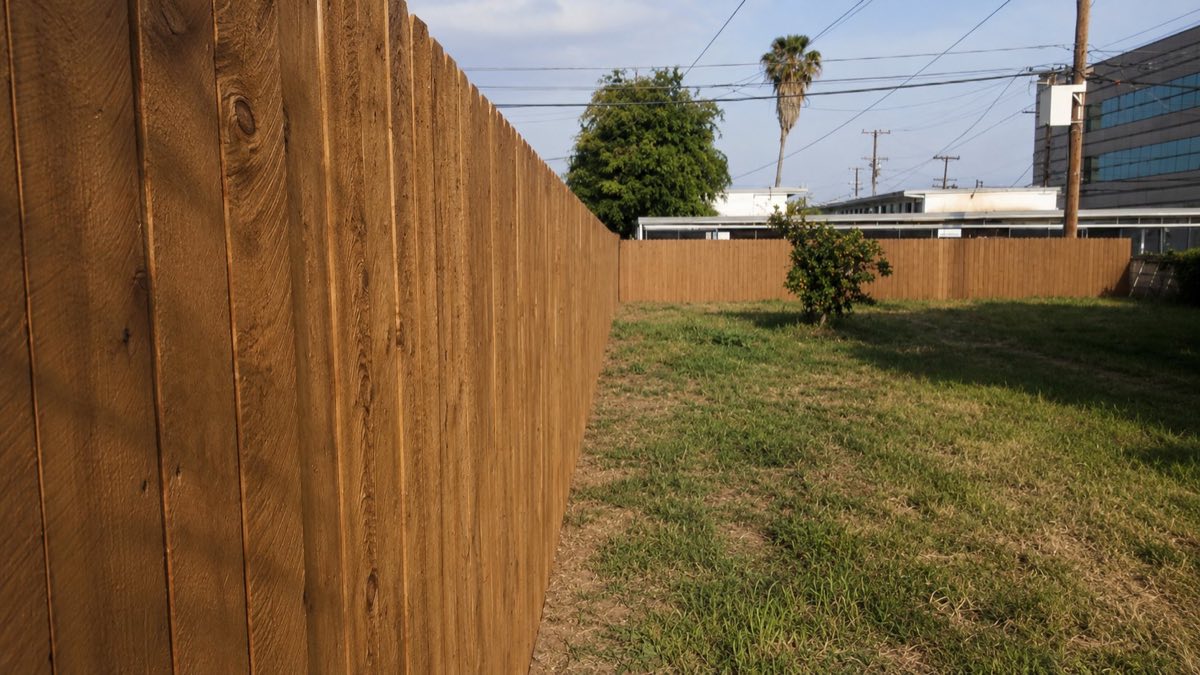 Cedar privacy fence after wash and stain refresh
