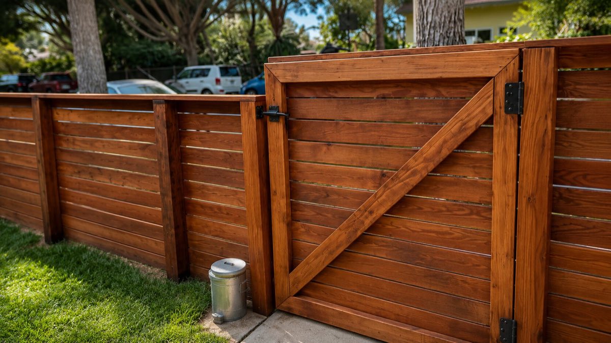 Horizontal cedar fence with Z-frame gate